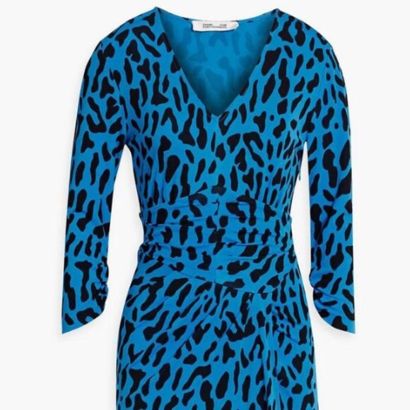 Diane von Furstenberg David pleated leopard-print stretch-jersey mini dress S - Picture 3 of 11